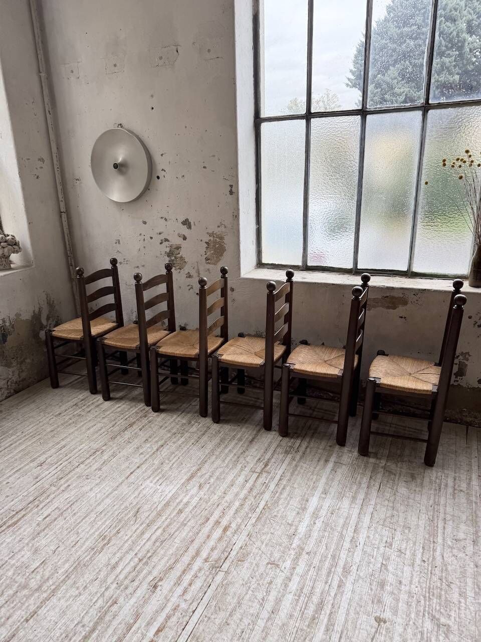 Straw chairs oak 1940s Dudouyt