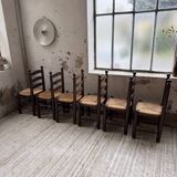 Straw chairs oak 1940s Dudouyt