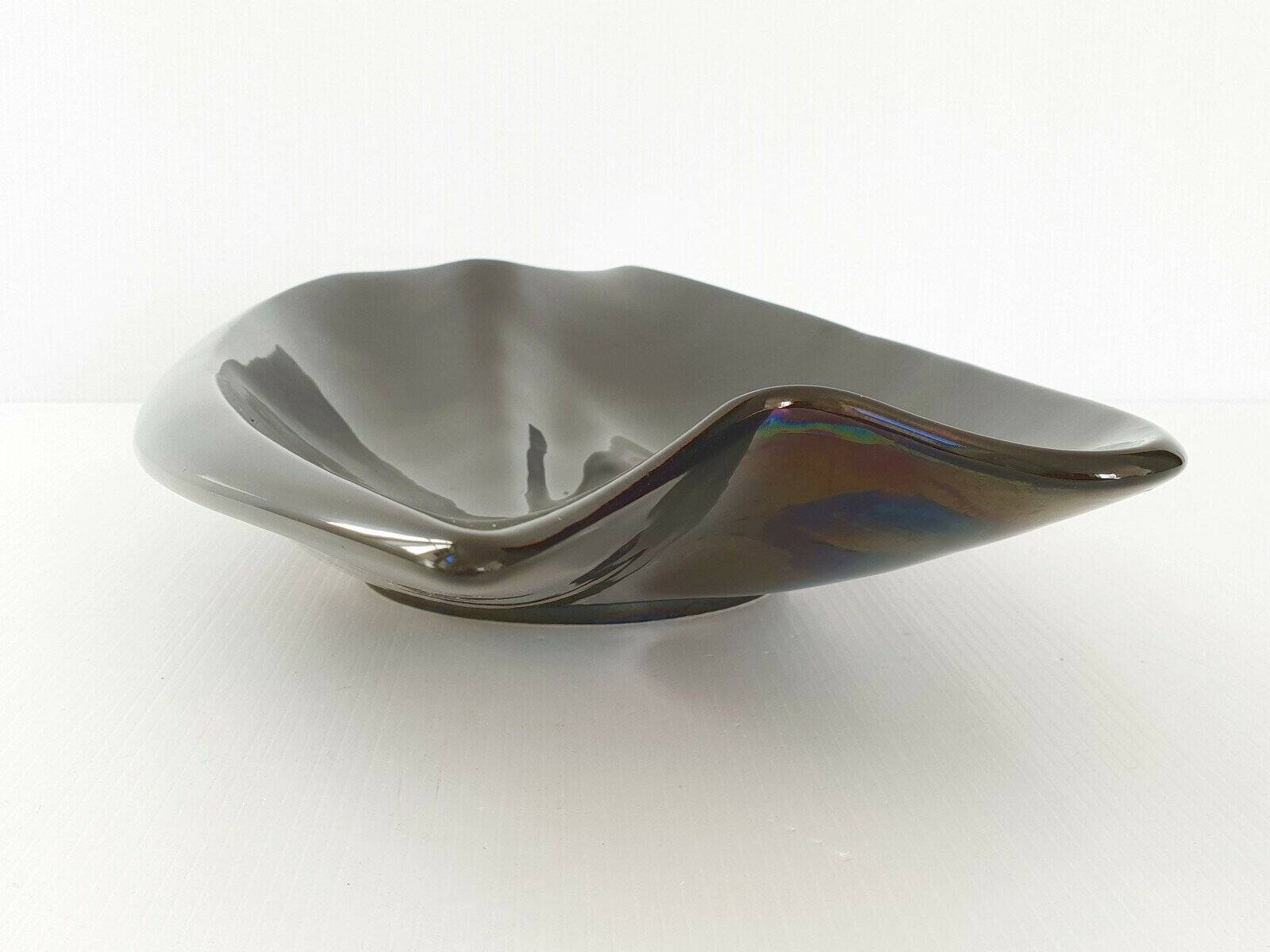 Verceram vintage 1960s black pearlescent ceramic fruit bowl