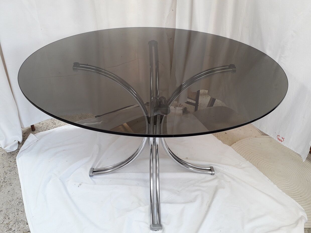 Table ronde verre et chrome design 70