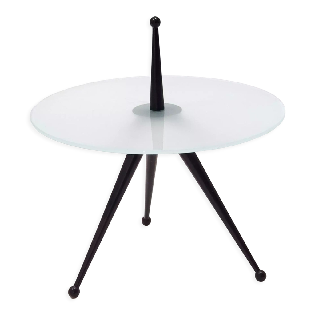 Table d’appoint trépied en hêtre et verre, Italie, années 1980 | Selency