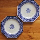 2 semi-deep octagonal plates English ironstone "Chrysanthemum" Minton