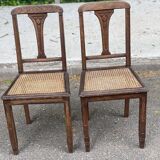 2 solid wood caned art deco dining room chairs
