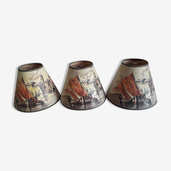 Set of 3 old lampshades with le Dauphin clamps