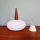 White opaline and teak pendant light, Scandinavian style, 1960s