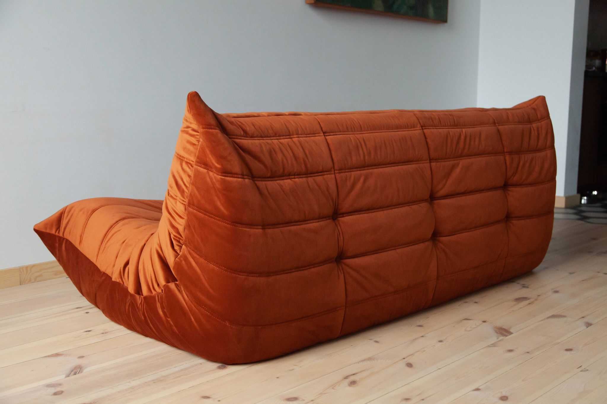 3-seater Togo dark amber velvet sofa designed by Michel Ducaroy 1973