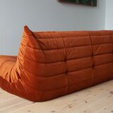 3-seater Togo dark amber velvet sofa designed by Michel Ducaroy 1973