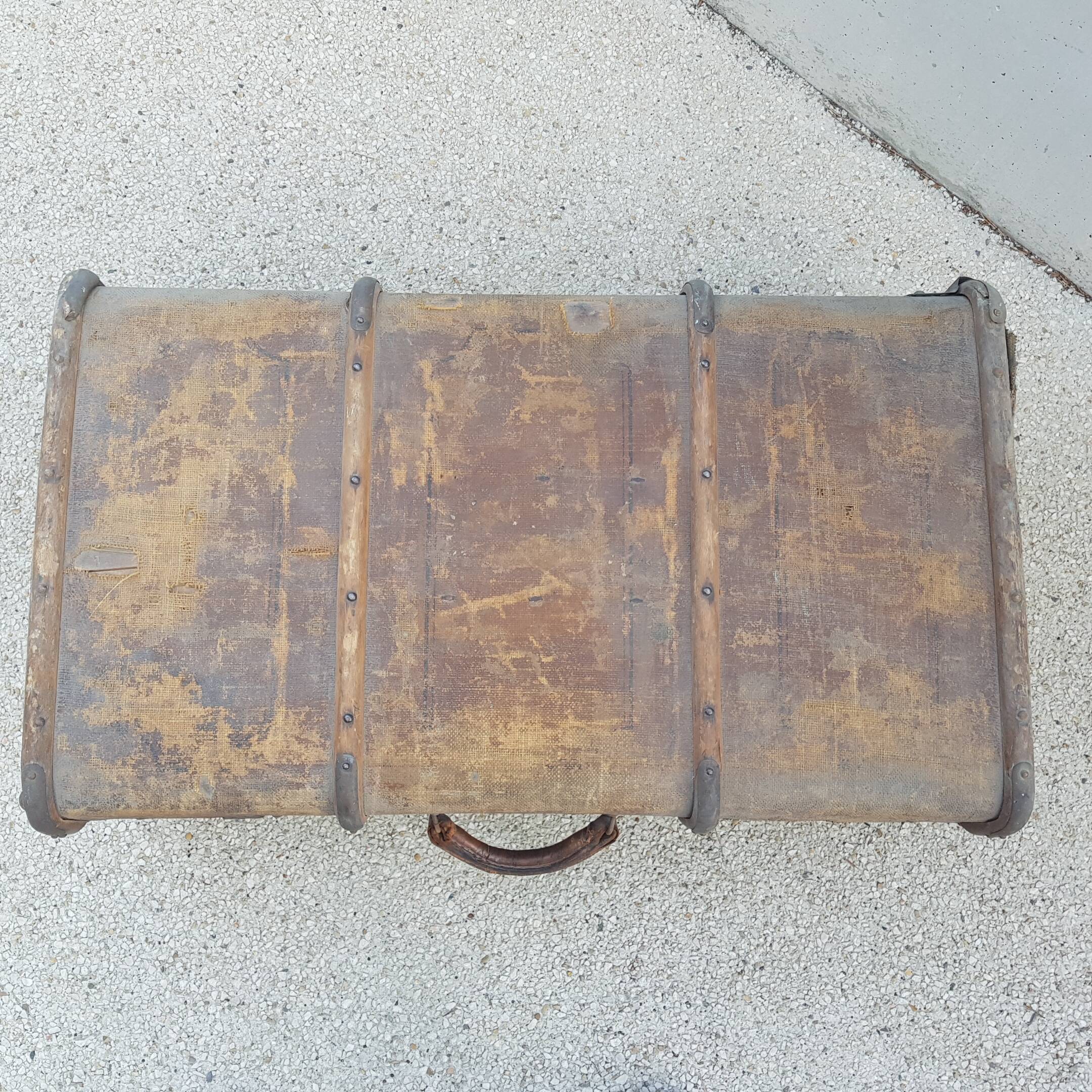 Old wooden travel trunk case