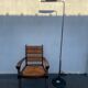 Vintage armchair in straw and brutalist wood