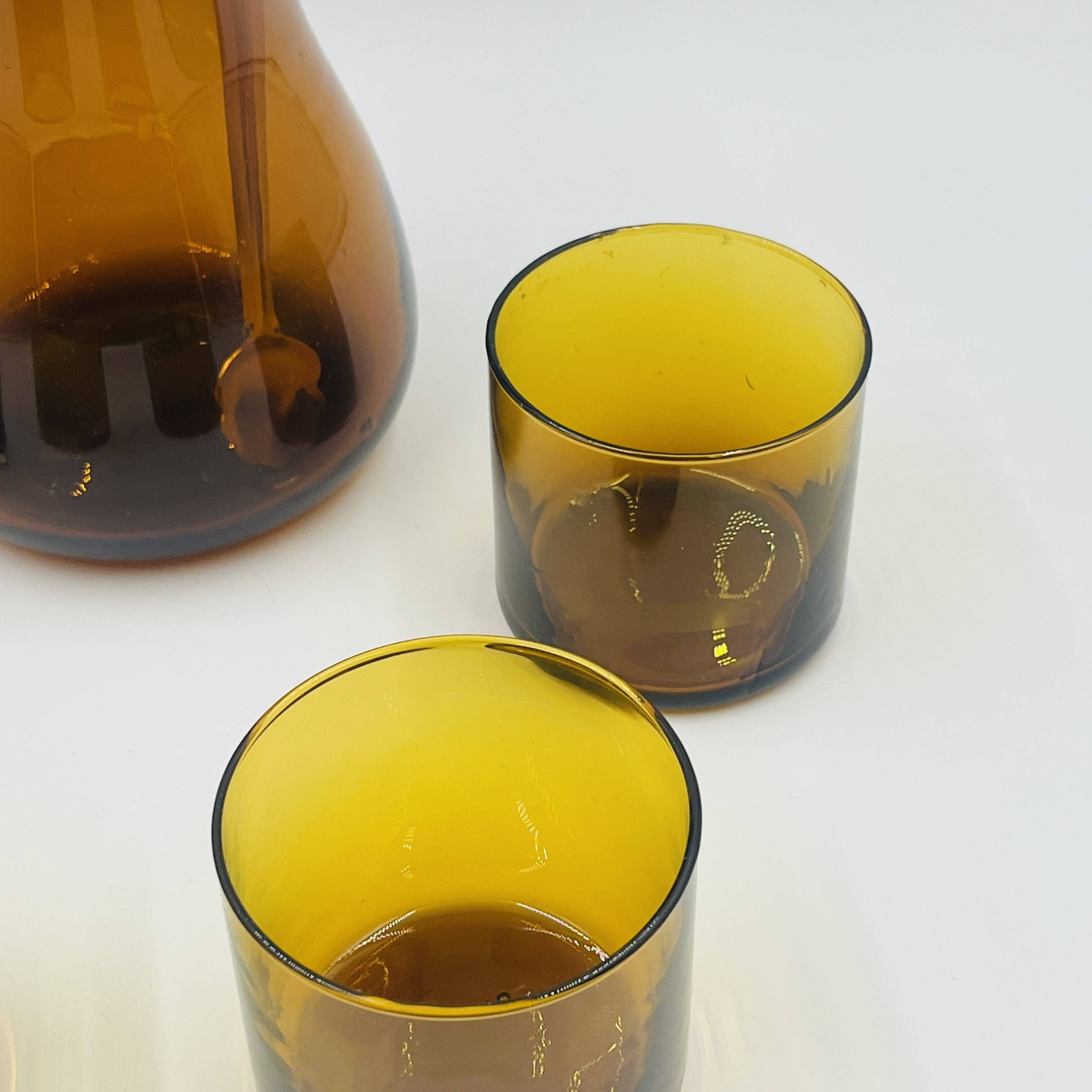 Vintage Sangria Service in Amber Glass and Wood