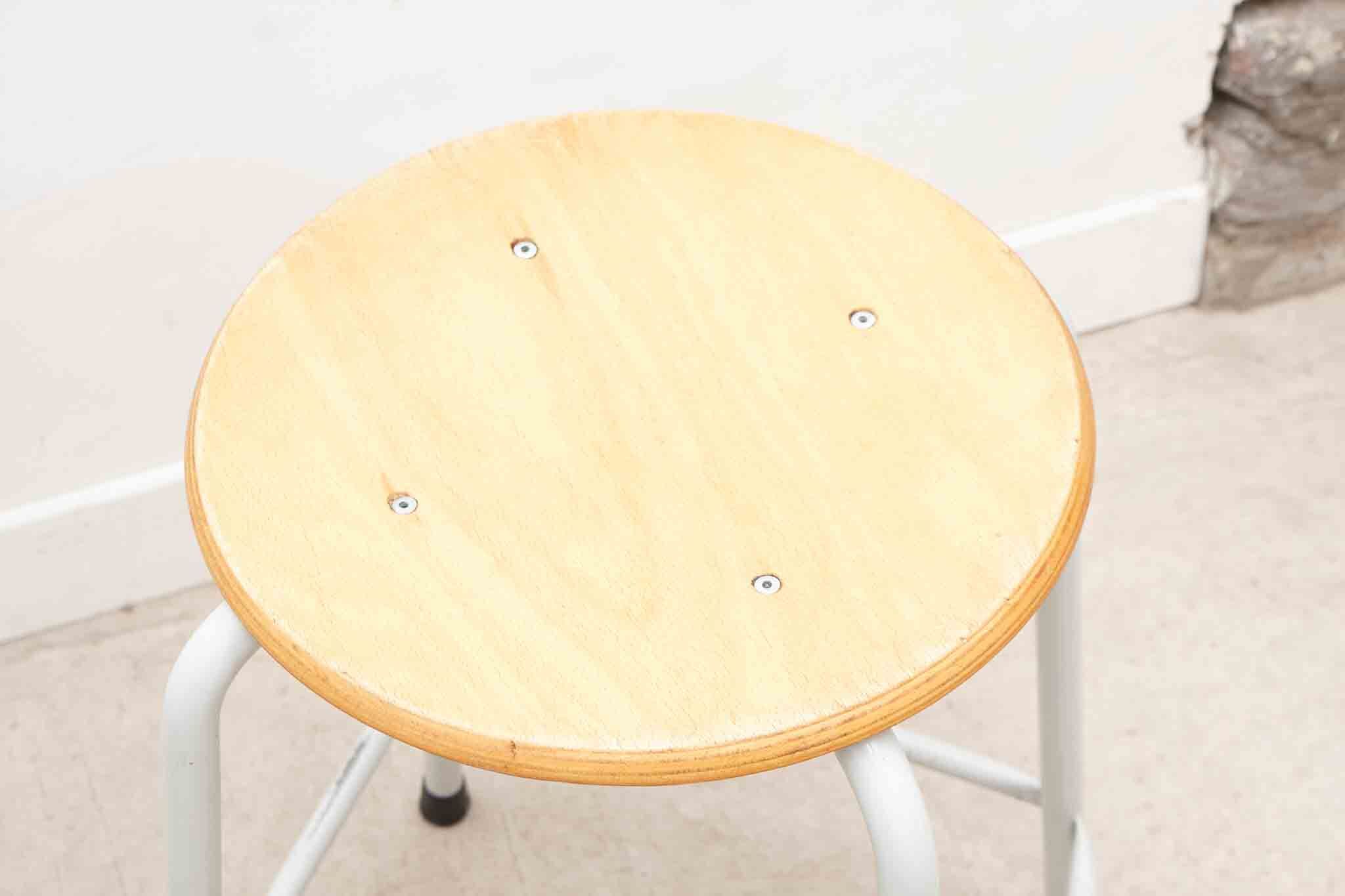 Oak and white mid-height stool