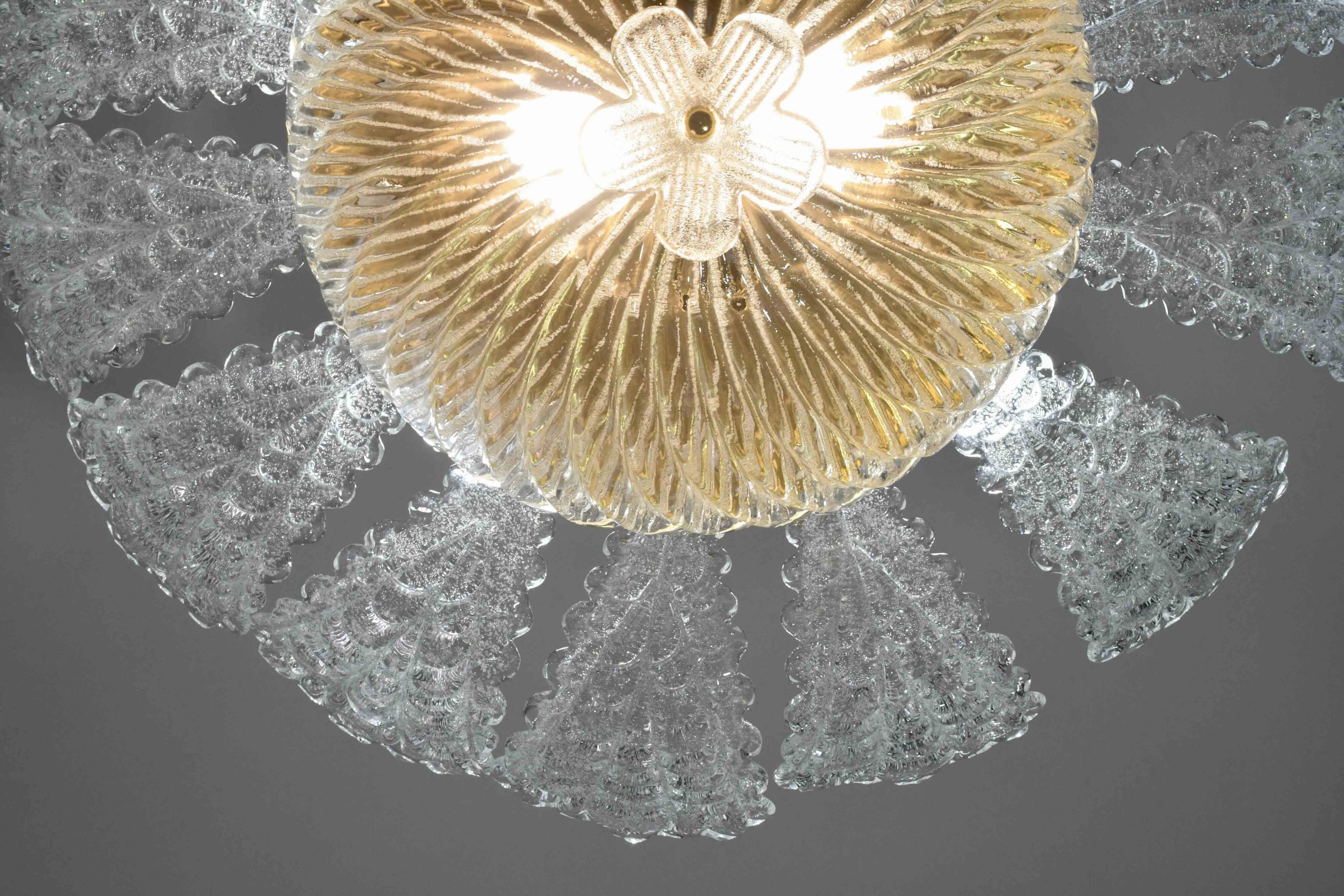 Lovely transparent Murano glass leaf ceiling light or chandelier, 1970s