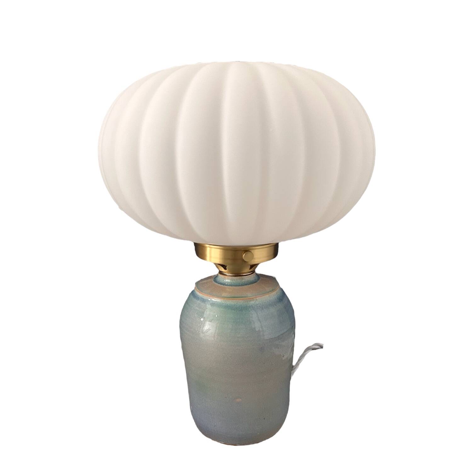 Table lamp in pastel blue and pleated opaline ceramic