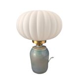 Table lamp in pastel blue and pleated opaline ceramic
