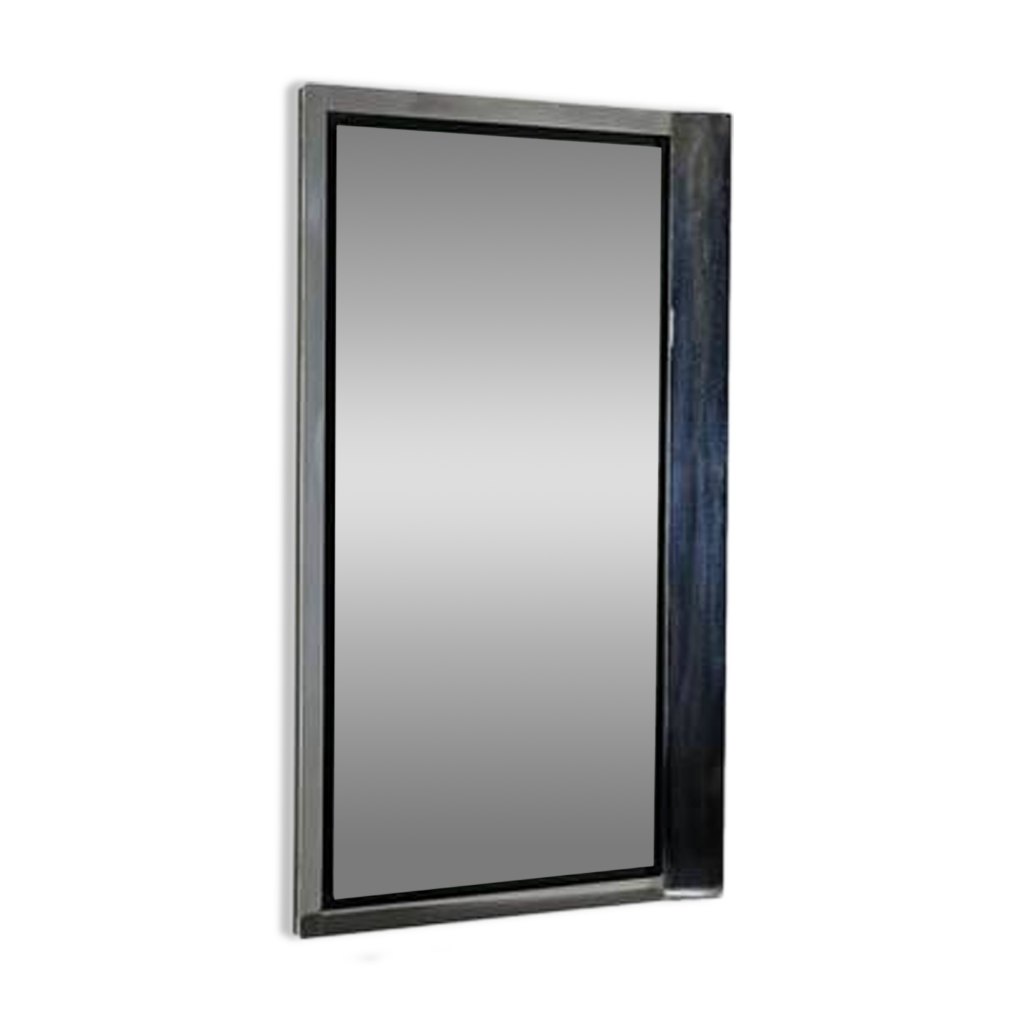 Vintage wooden console table with aluminum mirror, Italy, 1970s, original