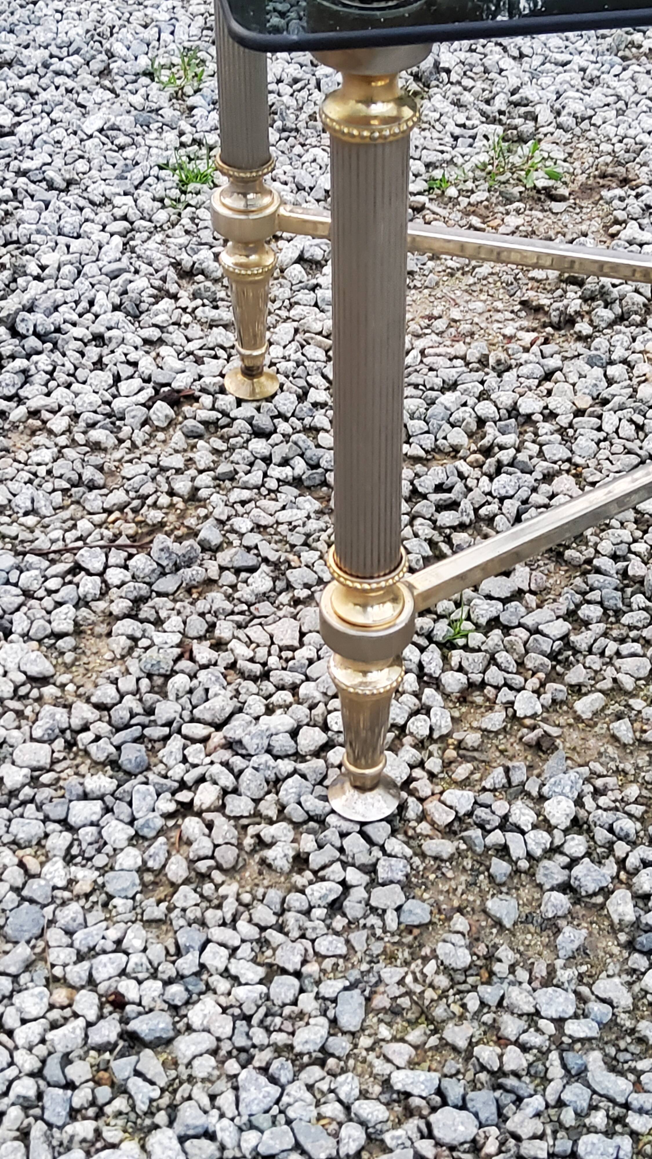 Coffee table of the 70s in neo-classical style gilded metal base and chrome smoked glass top