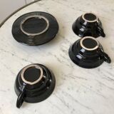 Set of 3 cups and saucers sage green and yellow 60s
