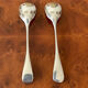 Duo of small salt spoons silver metal.