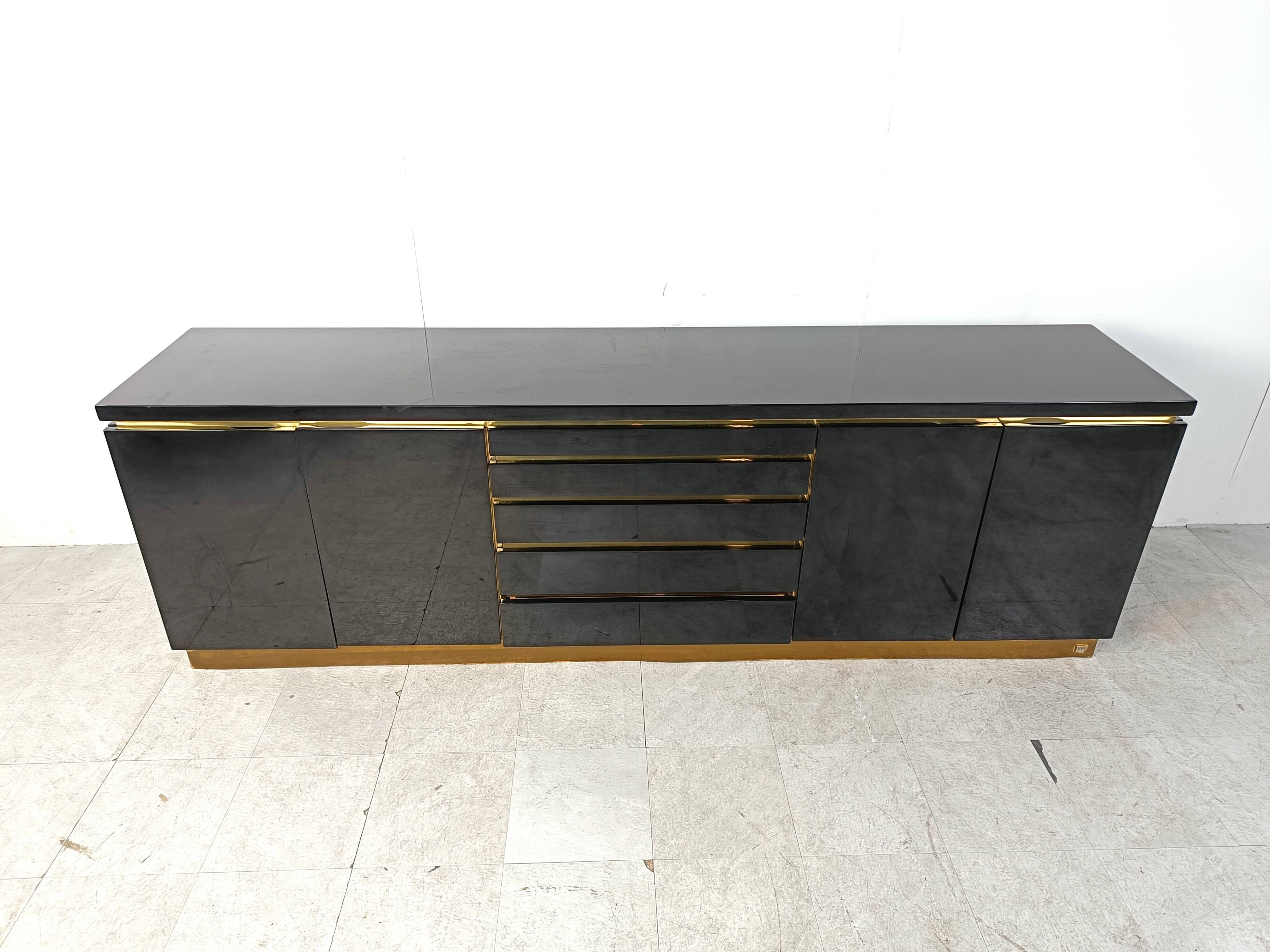 Brass and lacquer sideboard by Jean Claude Mahey, 1970s