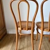 Set of 4 cane chairs in bentwood and honey-coloured cane thonet early 20th century
