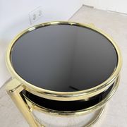 Table basse à cascade pivotante Hollywood Regency vintage avec verre noir