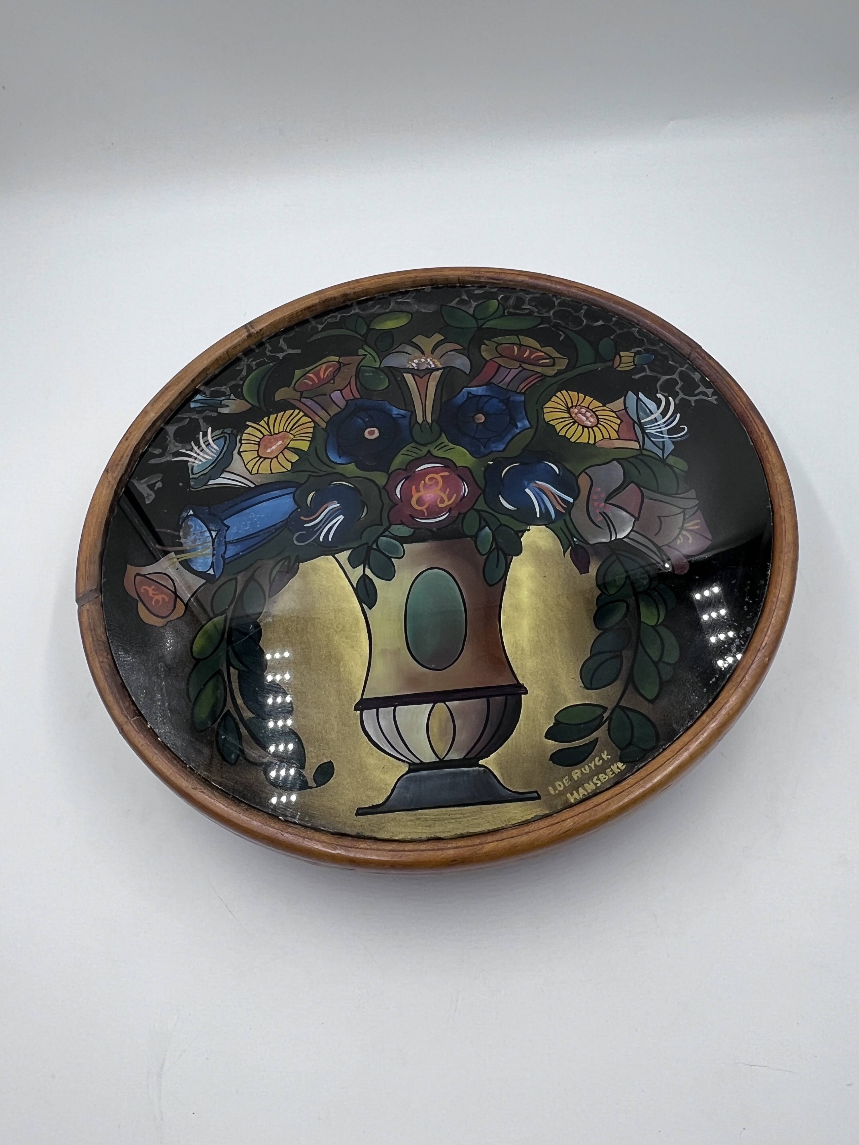 Art Deco painted glass pie dish