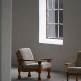 Modern Danish, Pair of Lounge Armchairs in Oak and Lambswool, Henning Kjærnulf, 1960s