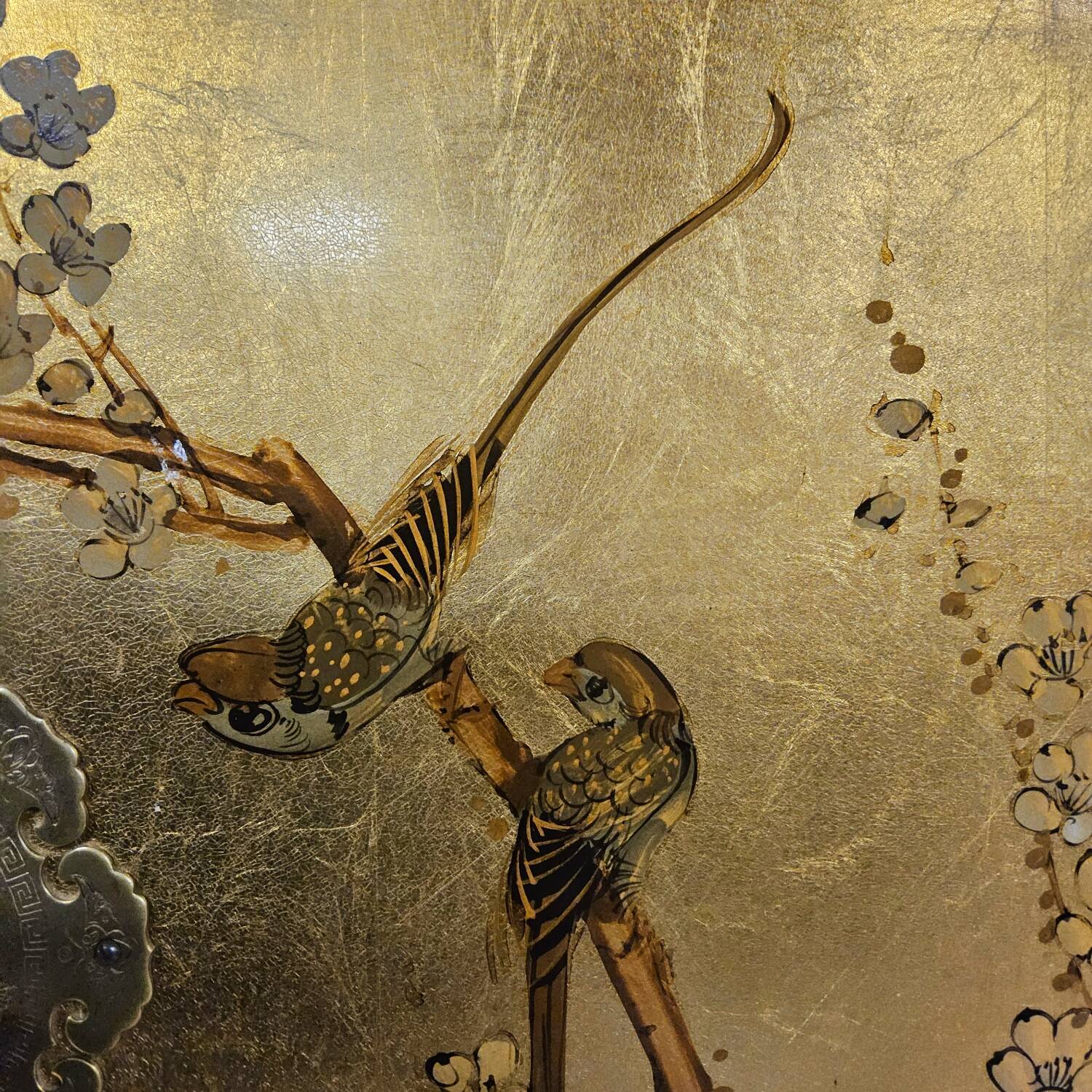 Vintage Chinese cabinet with gold leaf and flowers / oriental cabinet