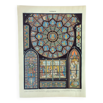 Old engraving 1898, Stained Glass 1, church, stained glass window • Original and vintage lithograph