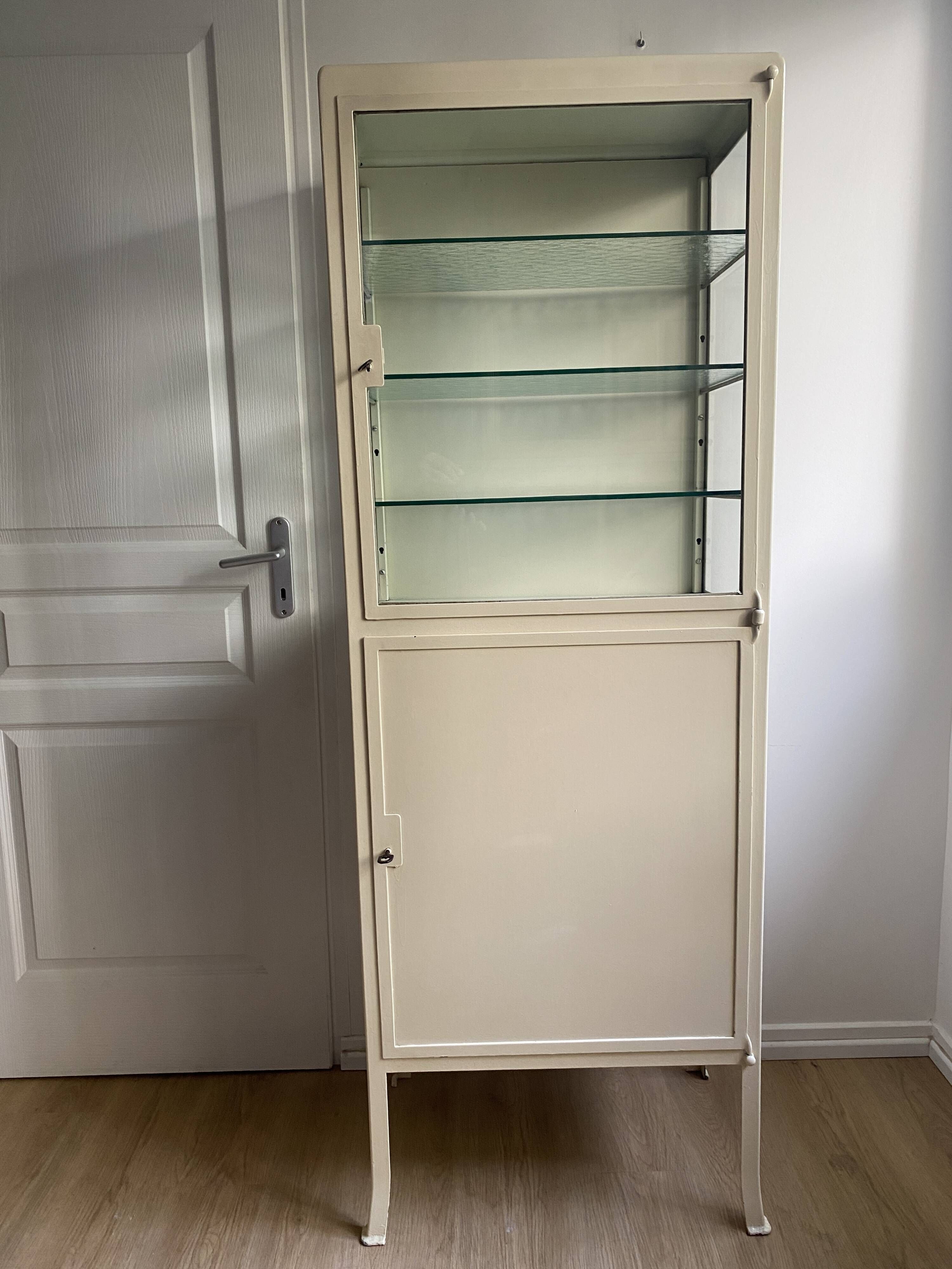 Vintage Parisian cabinet, metal display cabinet, small painted display cabinet