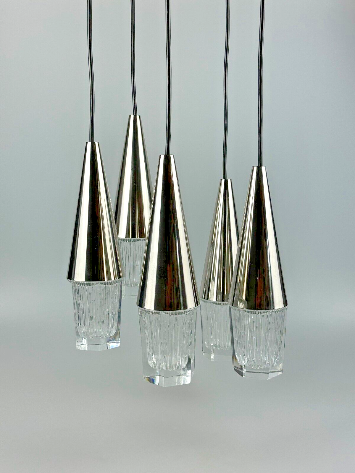 60s 70s hanging lamp cascade lamp 5 lights glass & chrome space age design