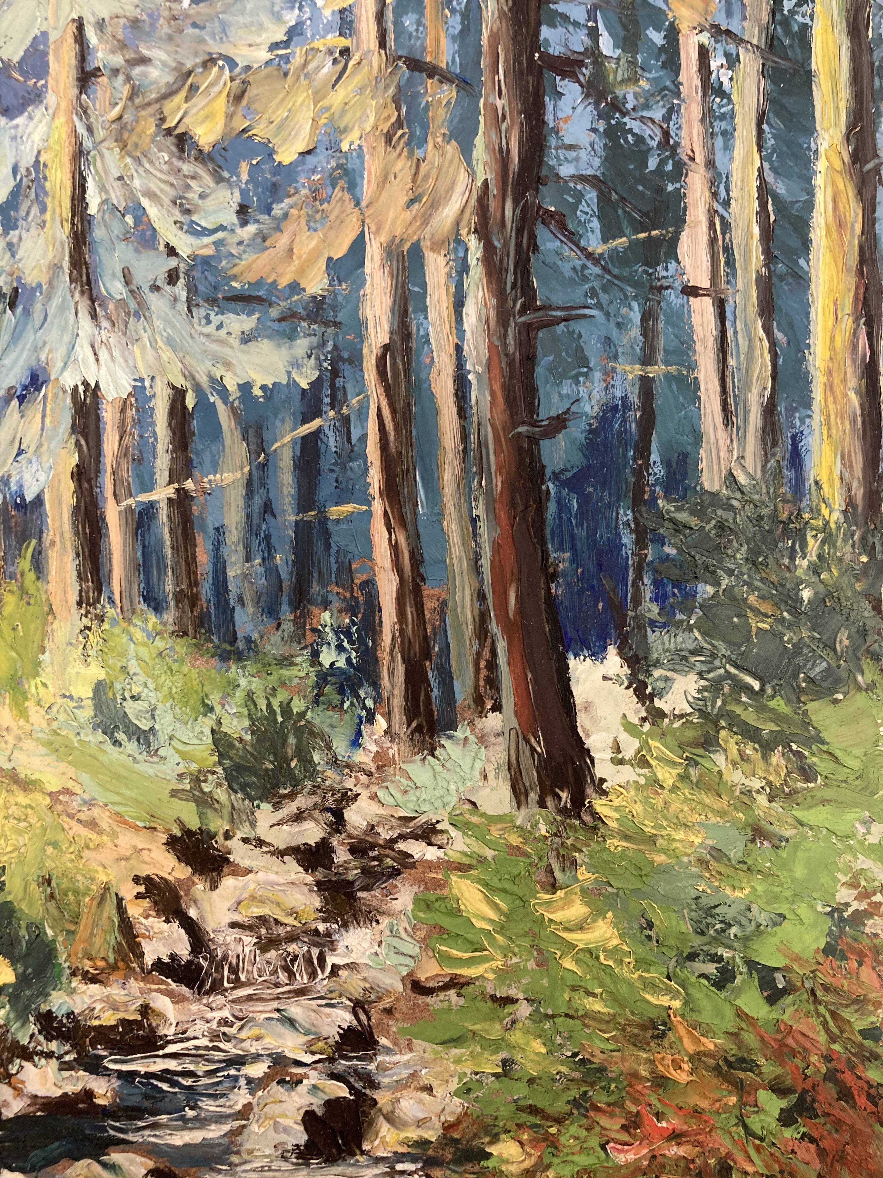 Huile sur panneau forêt vintage