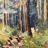 Huile sur panneau forêt vintage