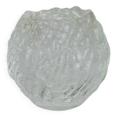 Bougeoir, photophore boule en verre ciselé style snowball Kosta Boda