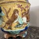 Pair of Art Nouveau Cache-Pots in Barbotine - Bird & Ribbon Decor - Fon
