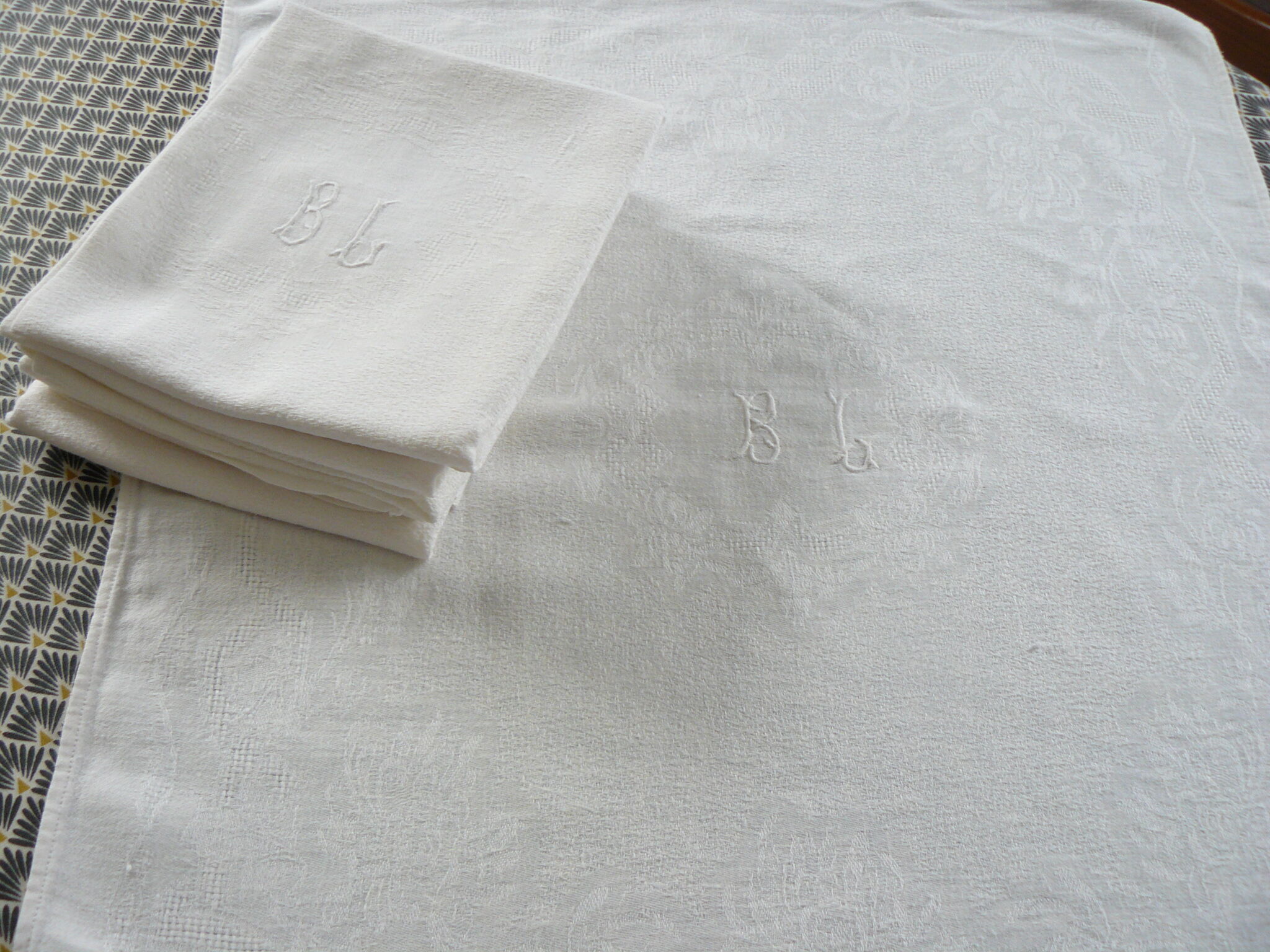 Lot de 6 serviettes de table coton damassé , monogramme B  L