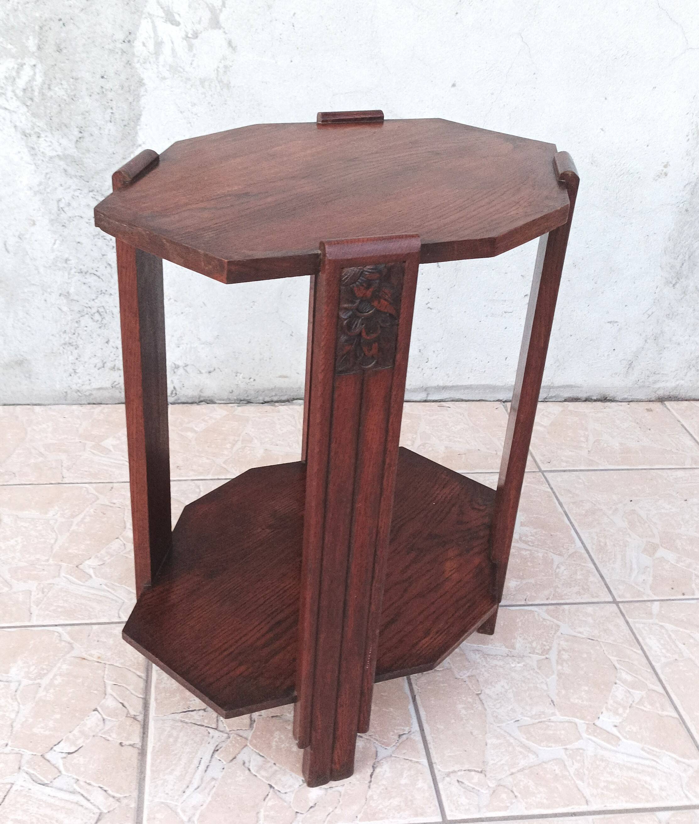 Art Deco side table in solid oak