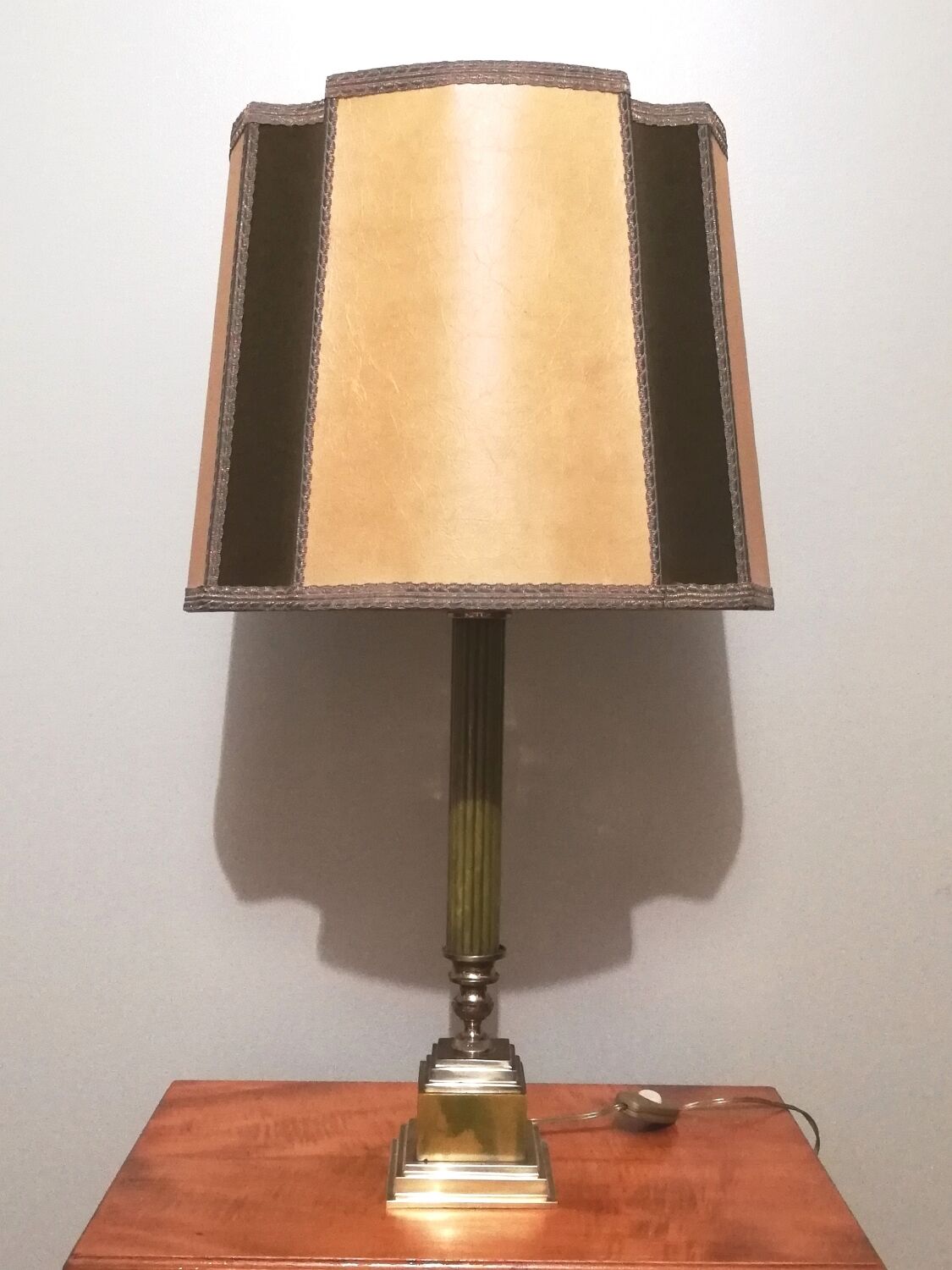 Vintage lamp with wove paper lampshade and velvet