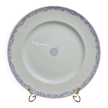 Large round antique plate Jules Vieillard Bordeaux – mauve decoration – antique earthenware
