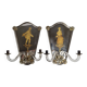 Pair of antique Murano wall lights with gilded engraved mirror, Italy, 19th century