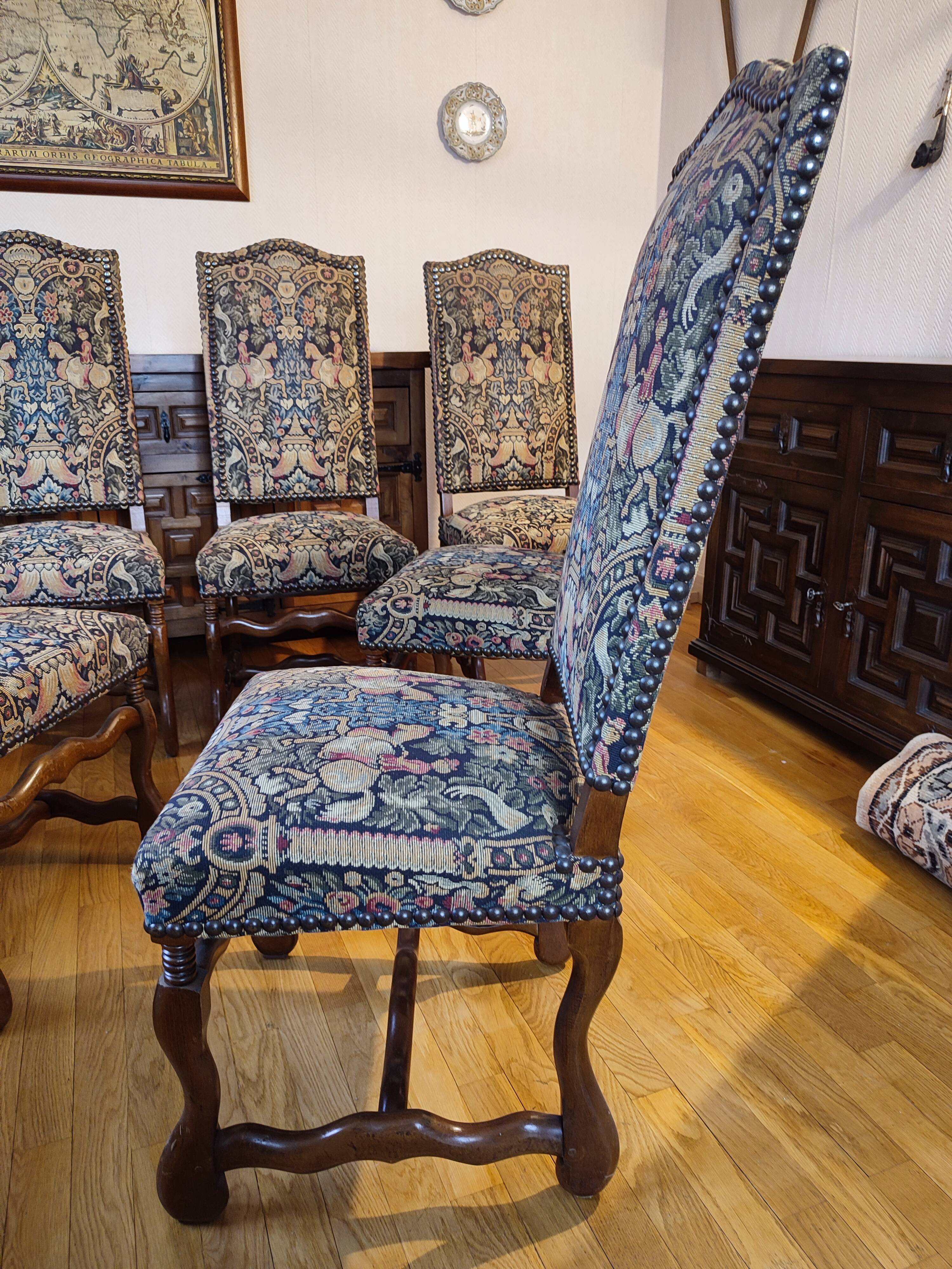 6 Louis XIII chairs with Aubusson tapestry