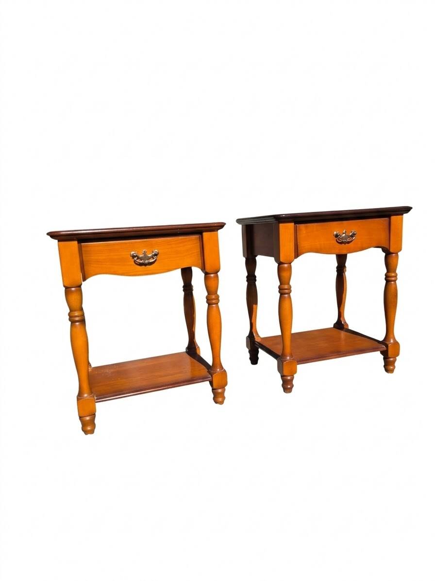 Pair of cherry wood bedside tables from the mid-20th century.
