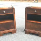 Art Deco bedside tables carved wood and marble 1930