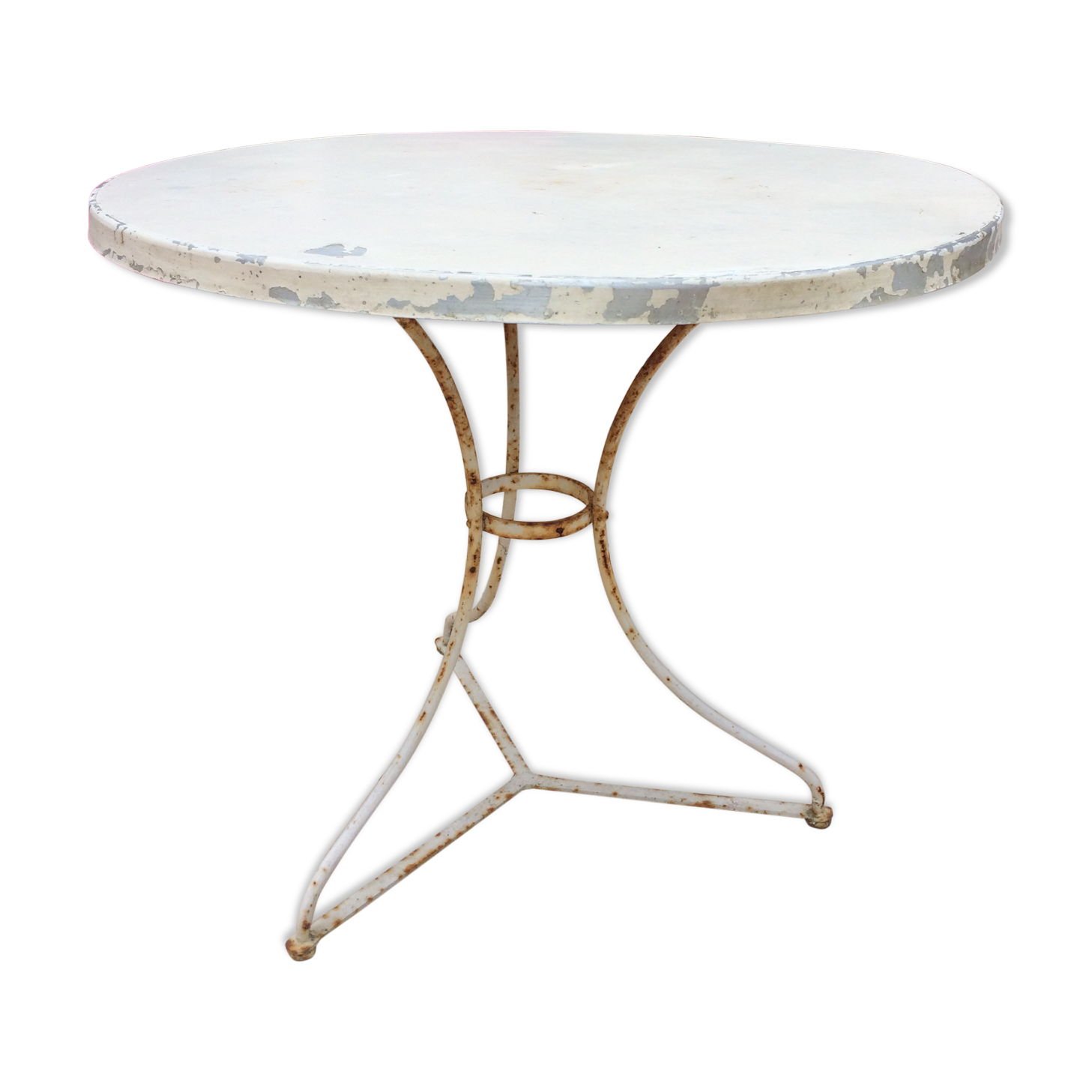 Table métallique ronde et blanche de jardin