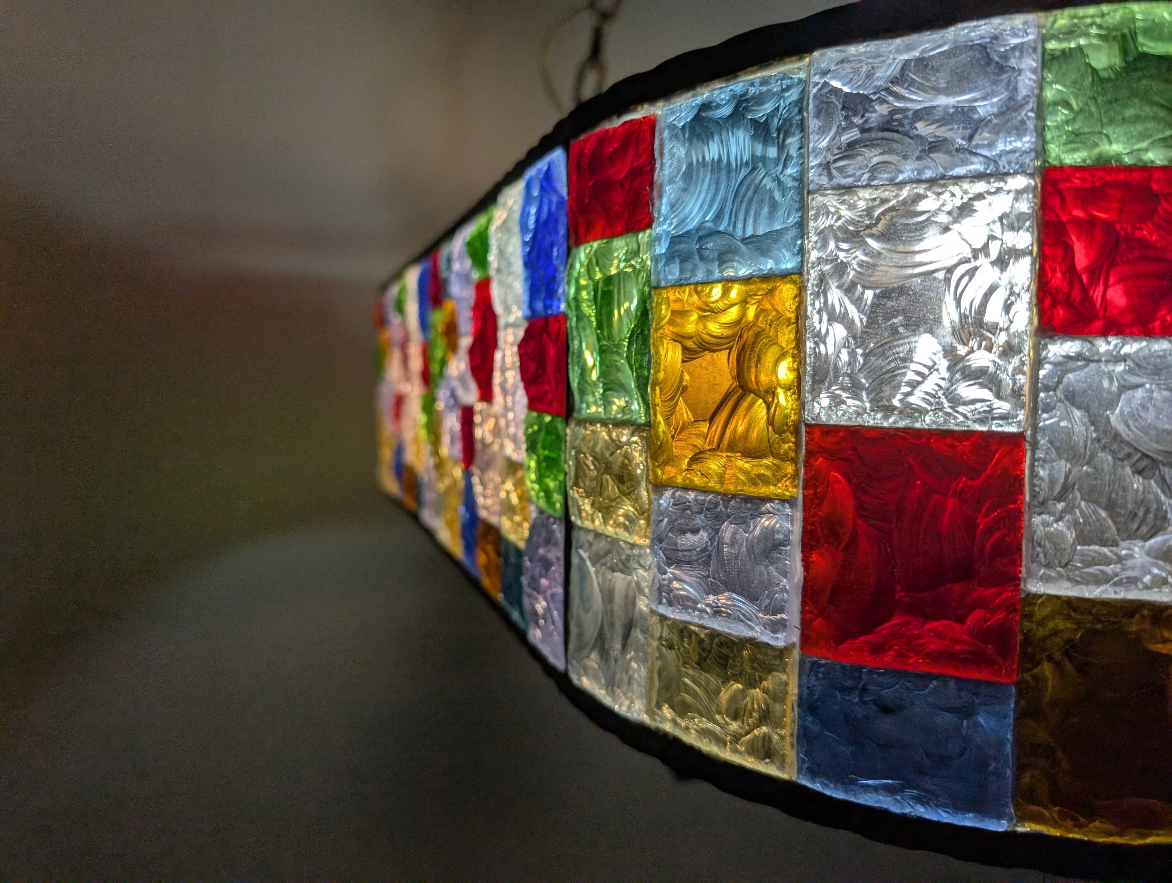 Large Italian Multi-Colored Hammered Crystal and Wrought Iron Chandelier