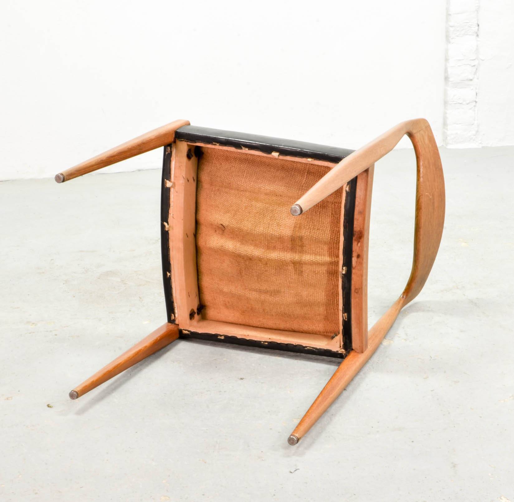 Niels Otto Moller Style Solid Teak Wood Dining Chairs with Leatherette 50s