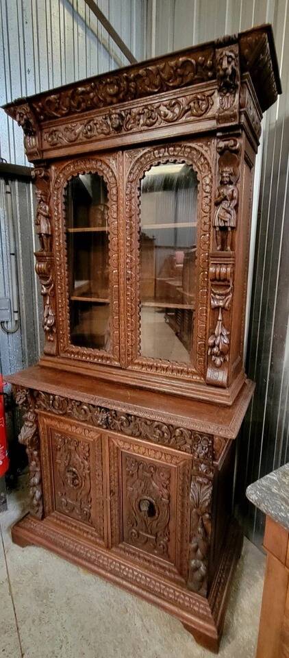 19th century carved solid wood hunting lodge sideboard