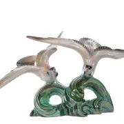 Art deco porcelain sculpture of two flying birds – iridescent, 1920s