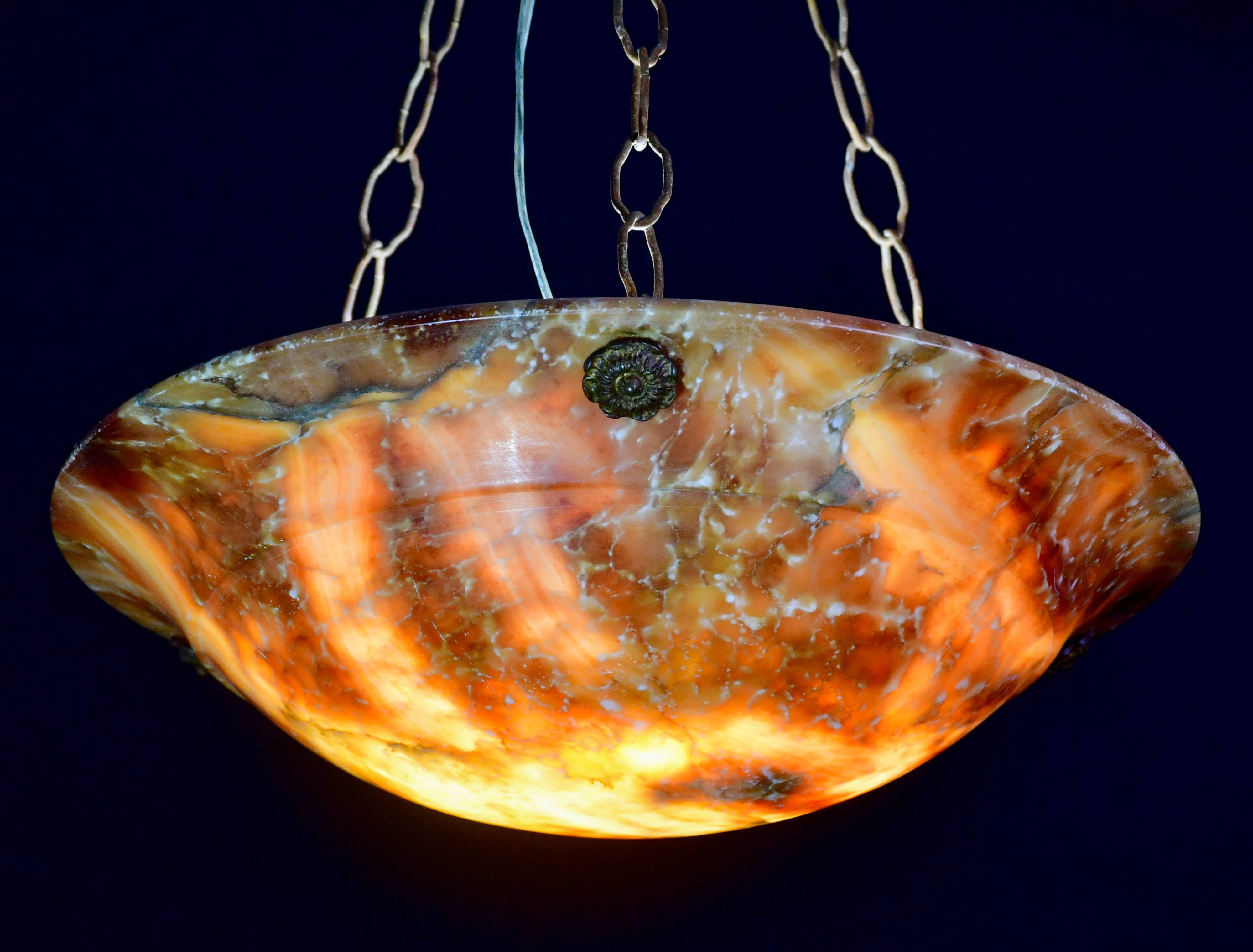 Art Deco great design orange alabaster chandelier, 1940s