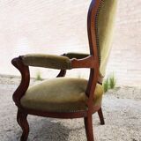 Mahogany Napoleon III Armchair with Carved Grapes  Decoration on Top, 1870s